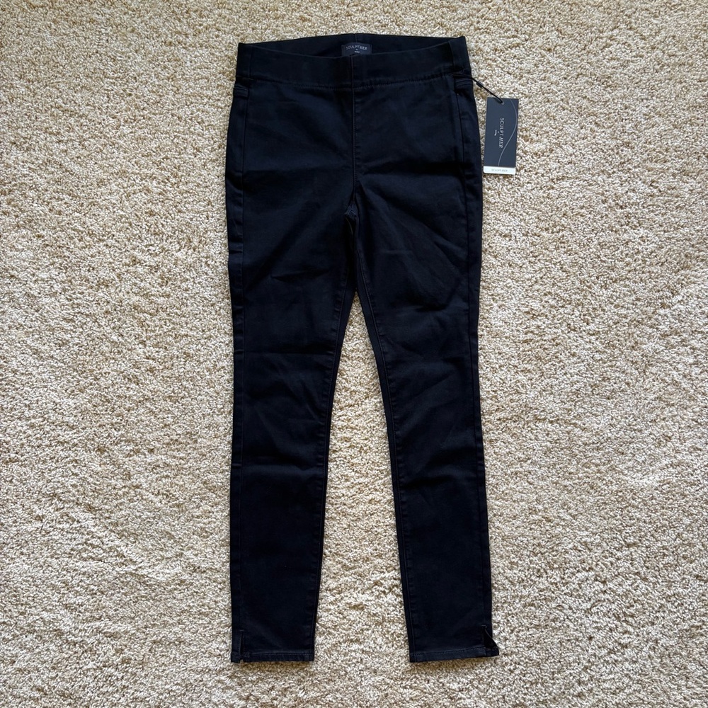 NYDJ Sculpt-Her Nova Pull On Skinny Ankle Slit Pants Black XS NWT